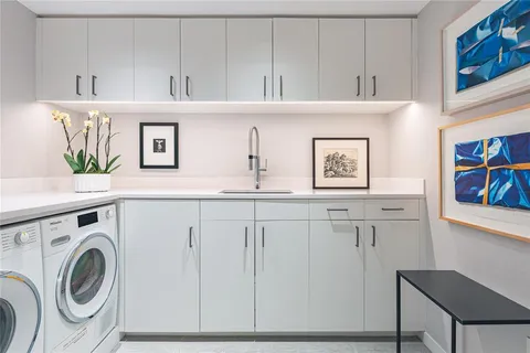 a view of cabinets and window