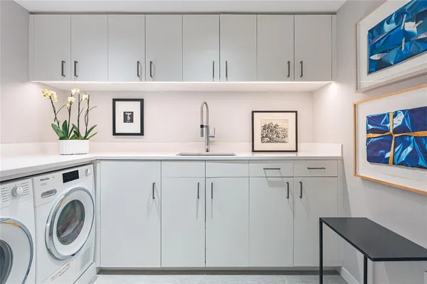 a view of cabinets and window