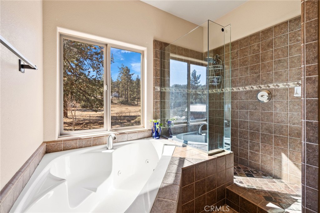 59331 Devils Ladder Road Mountain Center, CA 92561 - Photo 36 of 74 a bathroom with a tub a sink and glass door