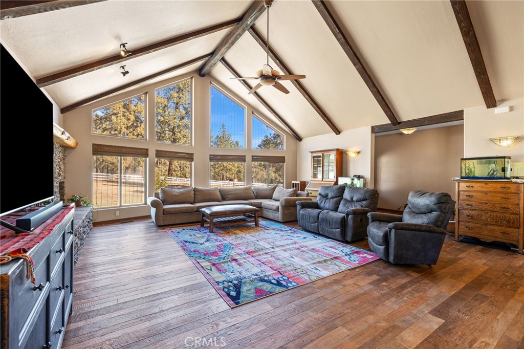 59331 Devils Ladder Road Mountain Center, CA 92561 - Photo 9 of 74 a living room with furniture a rug and a floor to ceiling window