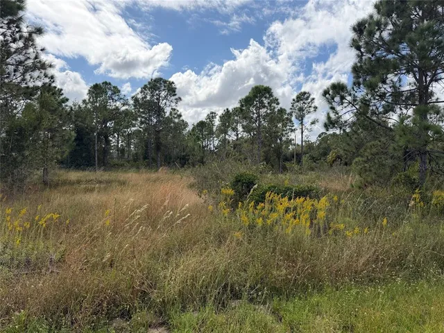 a view of a lake with houses in back