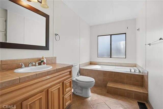 a bathroom with a sink a toilet and mirror