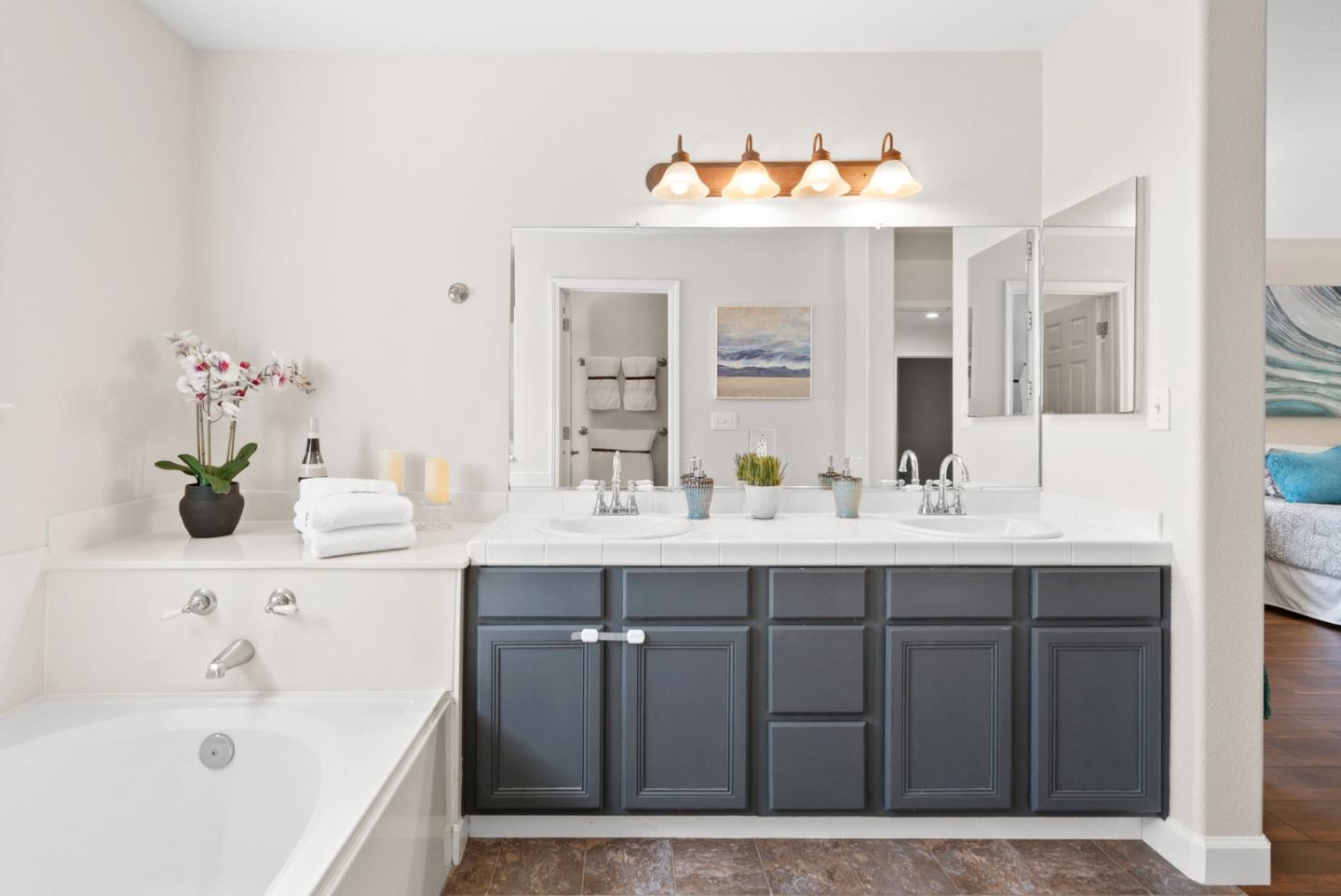 205 Sidesaddle Circle Scotts Valley, CA 95066 - Photo 34 of 57 a bathroom with a sink and a mirror