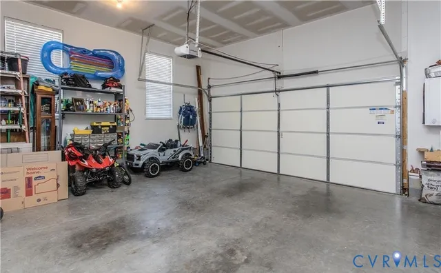 a view of a garage with storage