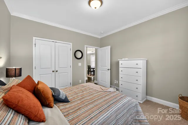 a bedroom with a bed and closet