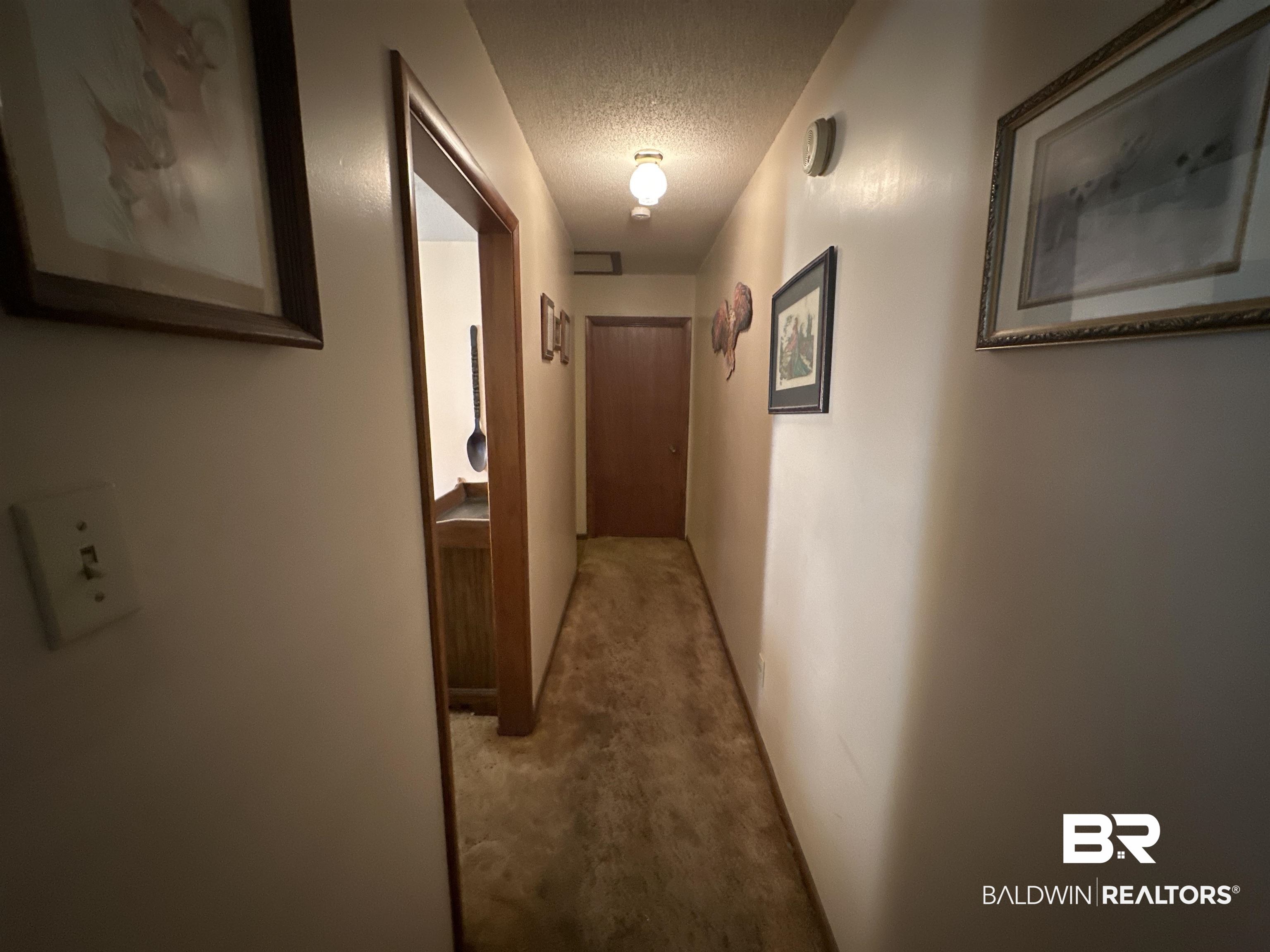 9520 C Four Mile Road Irvington, AL 36544 - Photo 11 of 32 Hallway featuring carpet and a textured ceiling