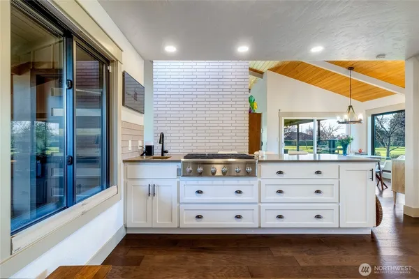 a view of a with cabinets