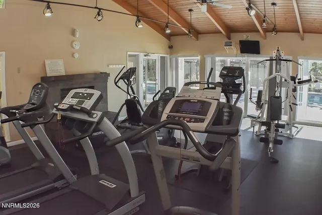 a view of a room with gym equipment
