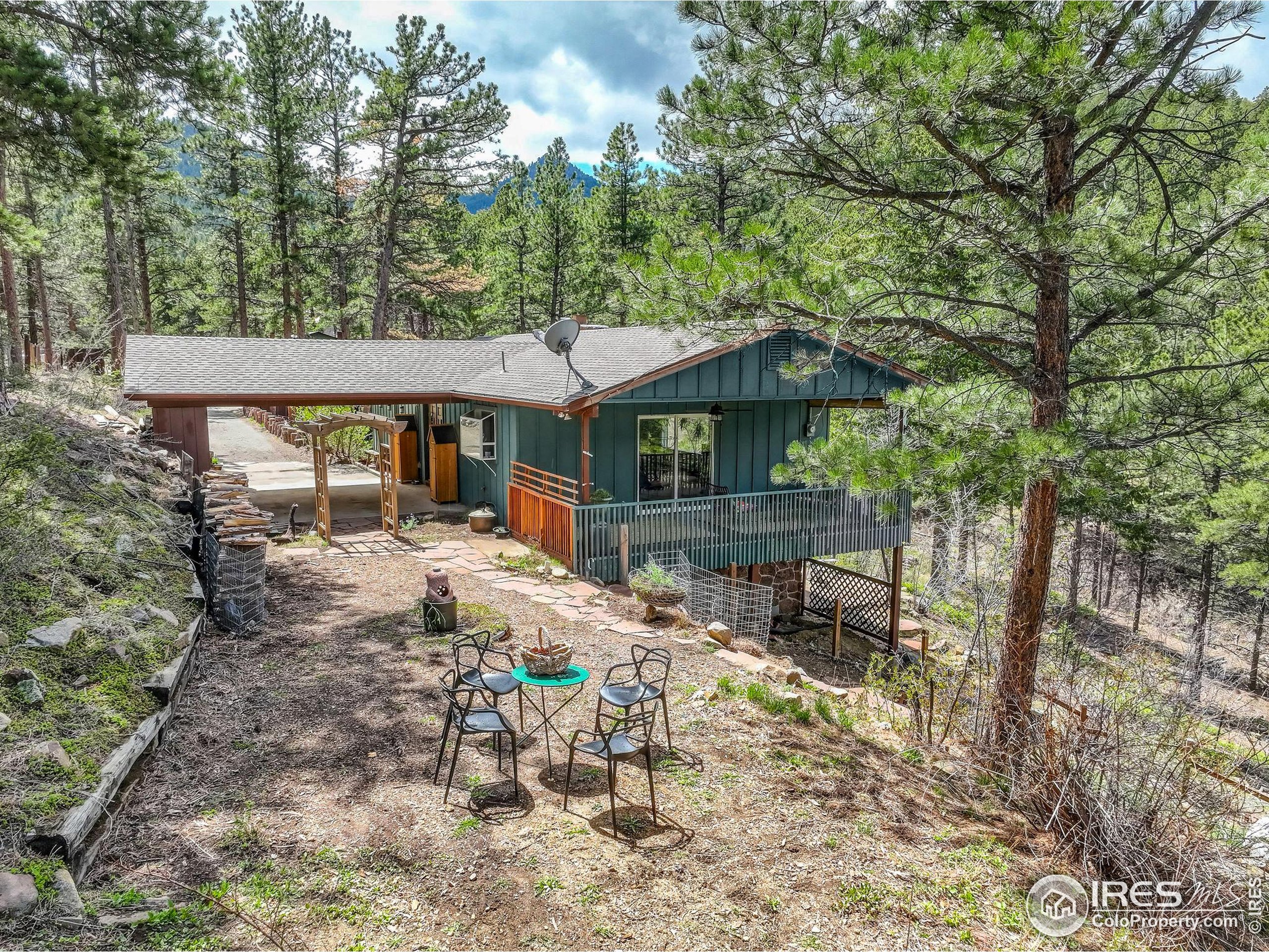 4 Porphyry View Jamestown, CO 80455 - Photo 2 of 36 a view of a patio with a table and chairs under an umbrella