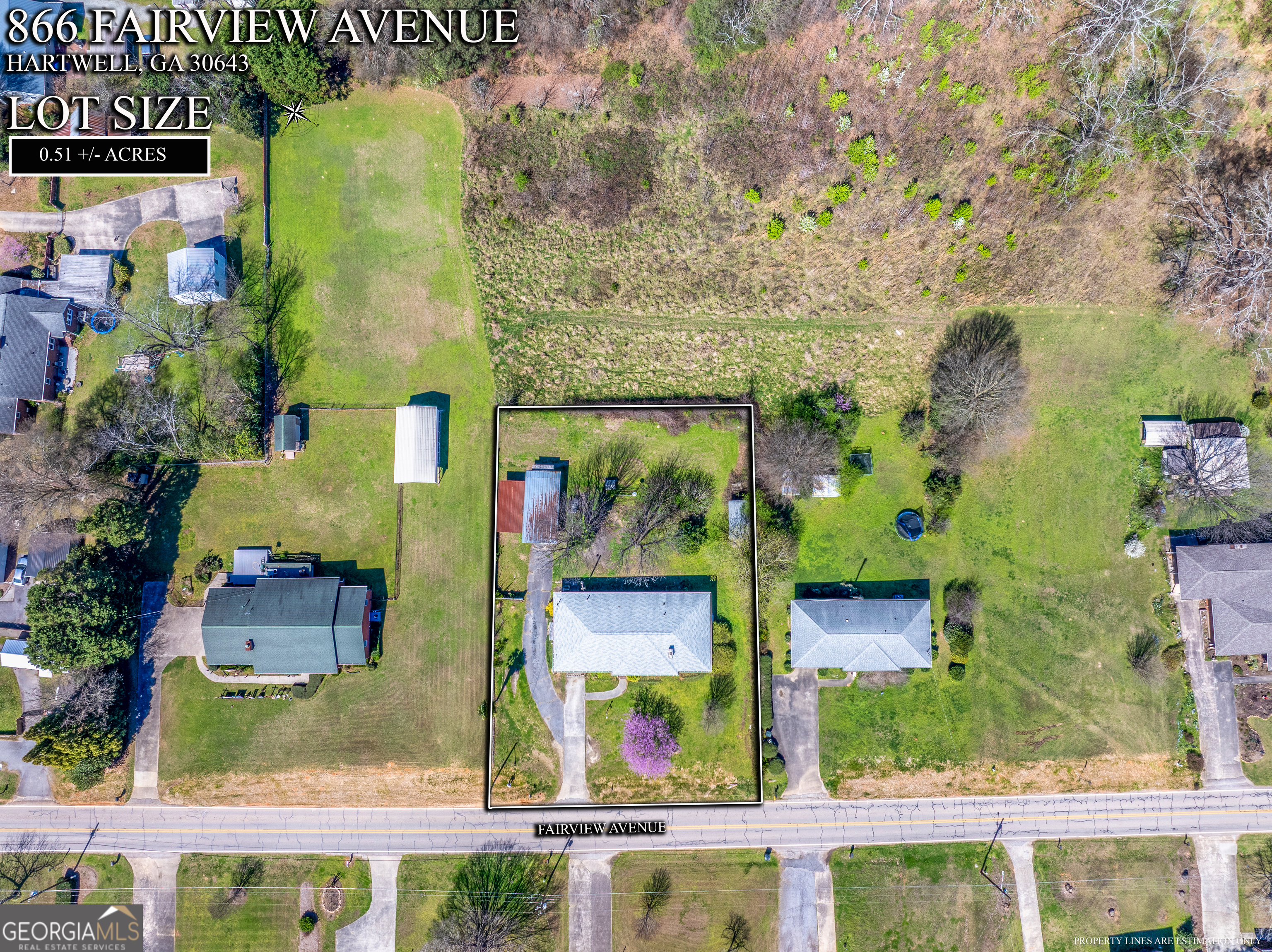 868 Fairview Street Hartwell, GA 30643 - Photo 33 of 42 an aerial view of a houses with yard