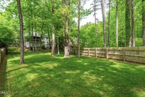 a view of a backyard with a garden and trees