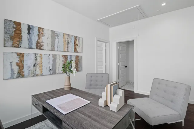 a view of a room with racks on the wall