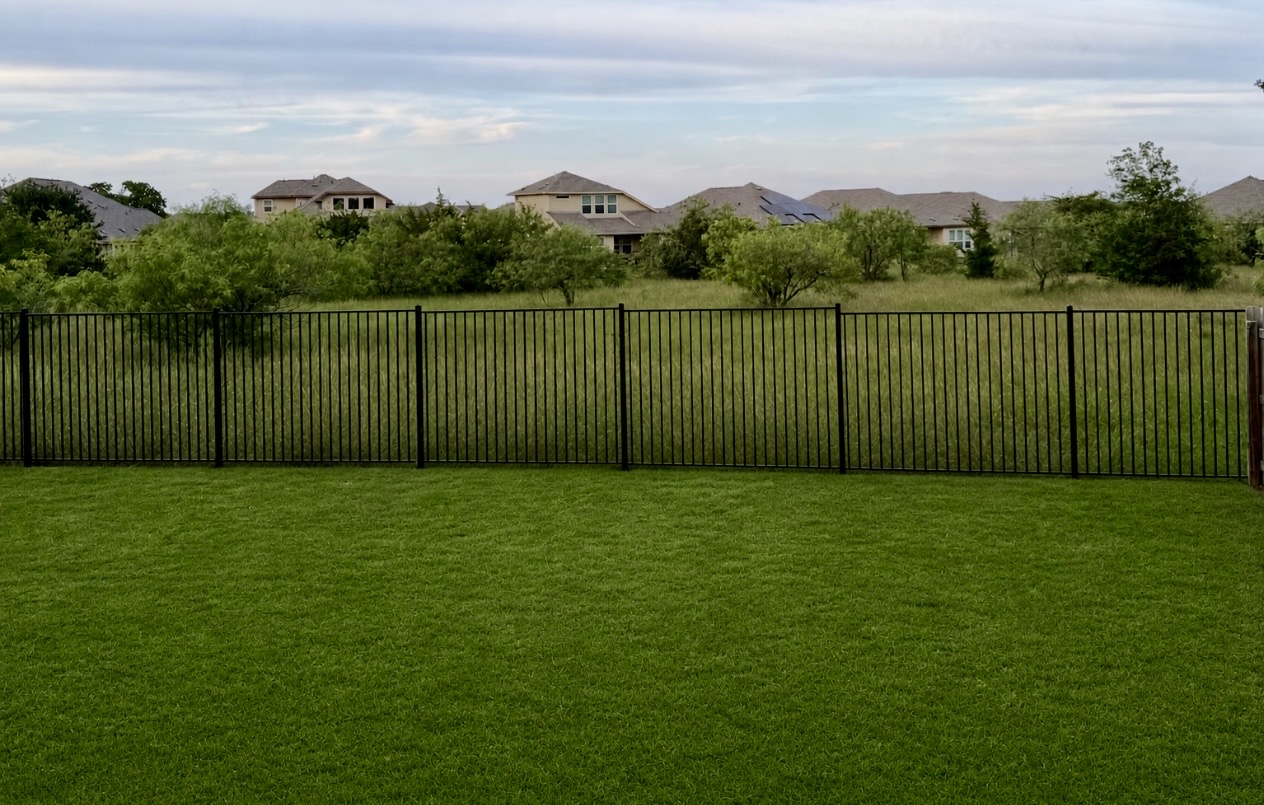 2016 Wooded Run Trail Georgetown, TX 78628 - Photo 15 of 16 Expansive backyard featuring a lush green lawn and black metal fencing