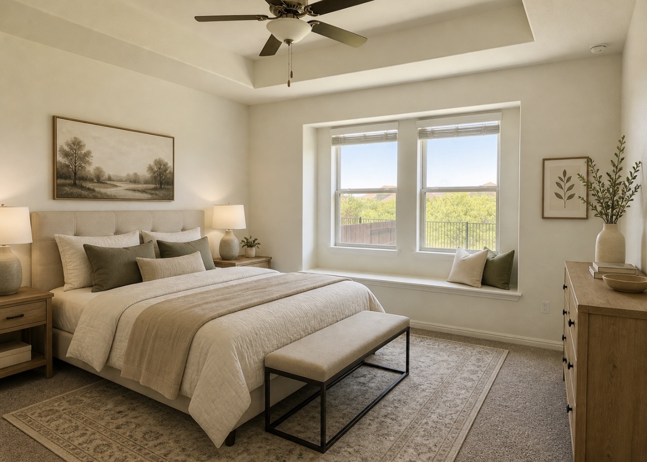 2016 Wooded Run Trail Georgetown, TX 78628 - Photo 9 of 16 Spacious room featuring a tray ceiling, ceiling fan, and carpeted flooring