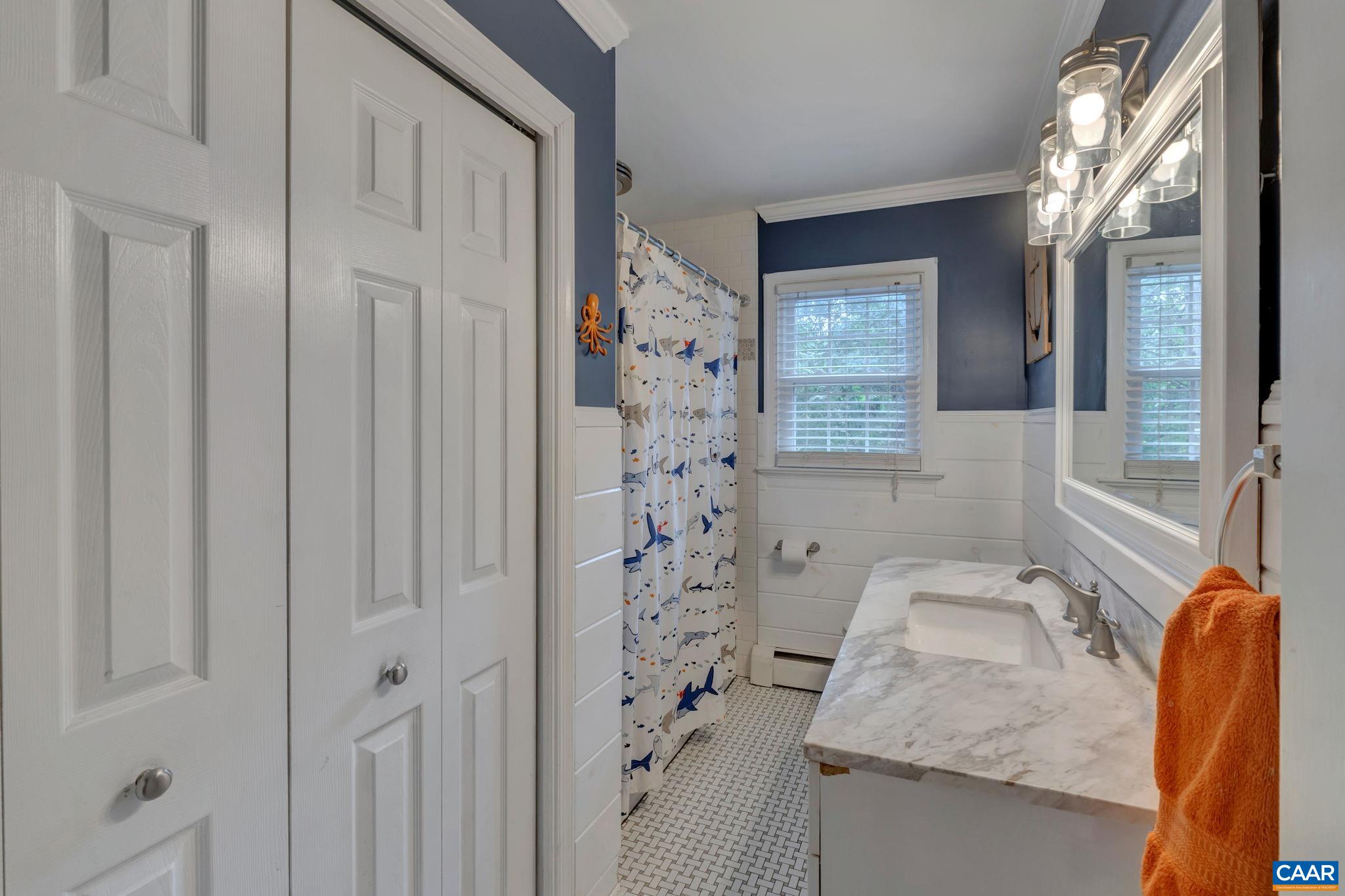 1717 Solomon Road Charlottesville, VA 22901 - Photo 23 of 41 a bathroom with a granite countertop sink a toilet and shower