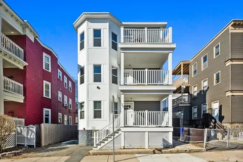 a front view of a multi story building