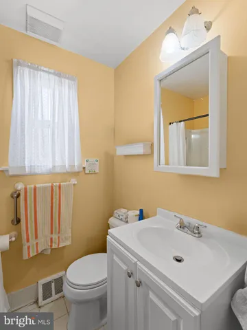 a bathroom with a sink toilet and mirror
