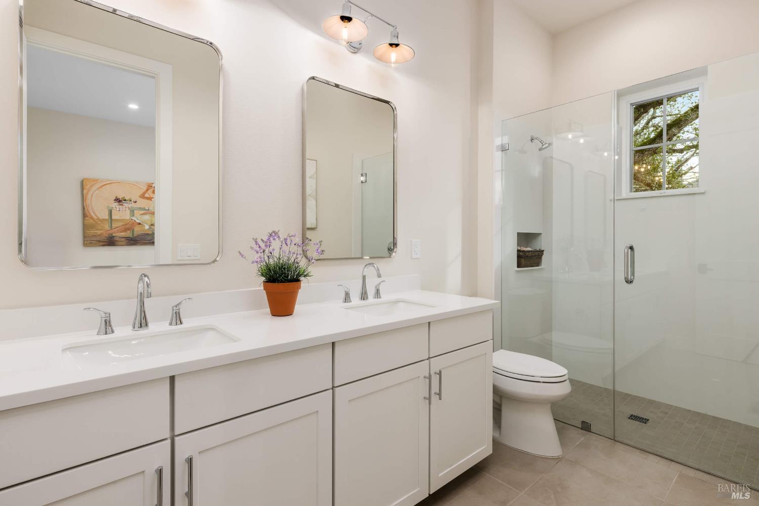3680 Fir Ridge Drive Santa Rosa, CA 95403 - Photo 13 of 34 Mini master bath with dual sinks and curb less shower.