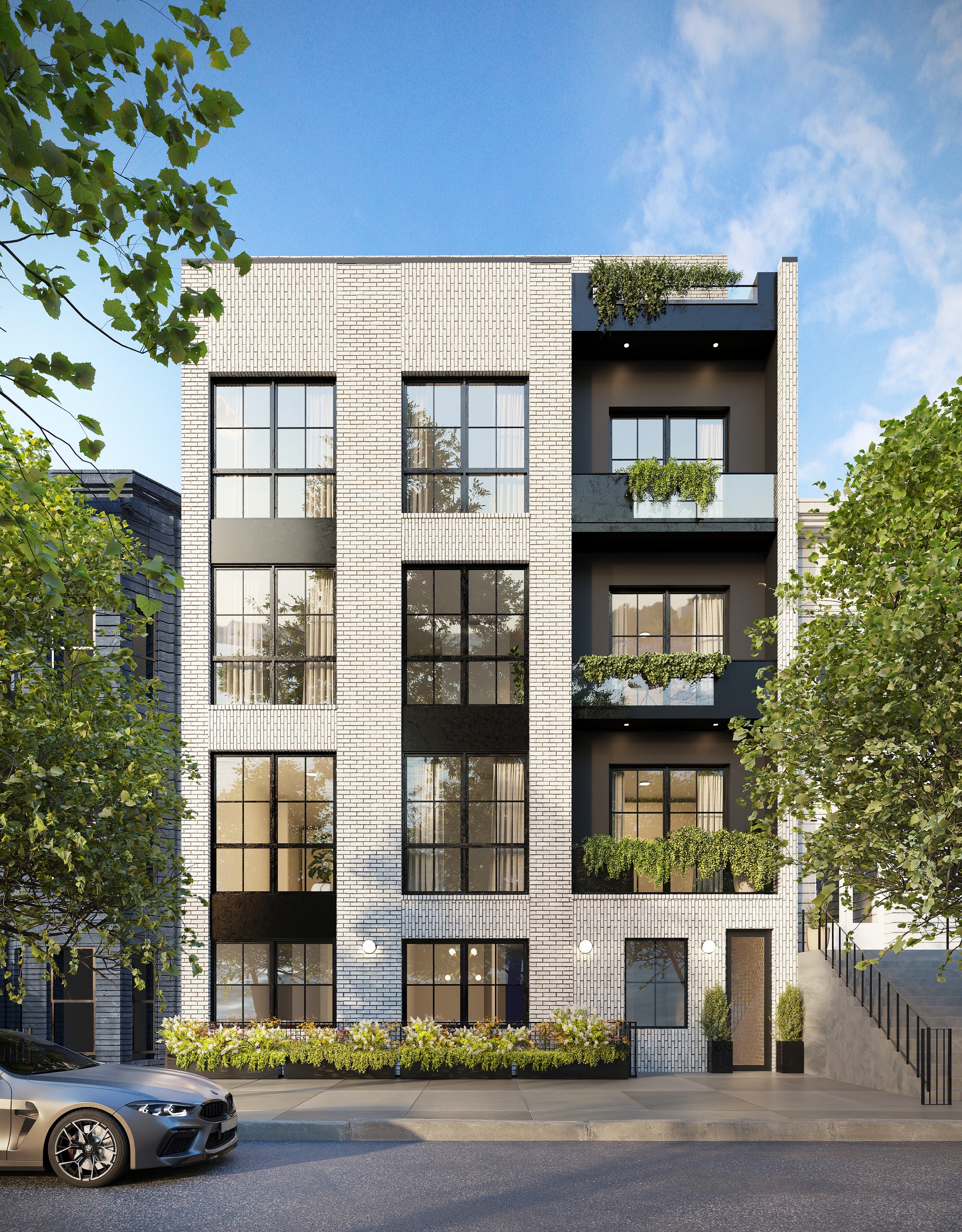 265 Weirfield Street, Unit PHA Brooklyn, NY 11221 - Photo 6 of 8 a front view of a building with a garden and parking