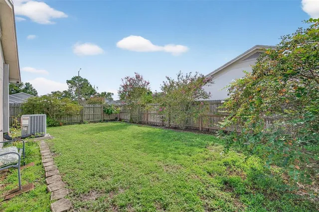 a view of a garden with a slide