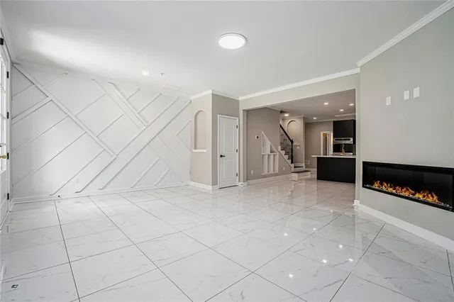 an empty room with a garage