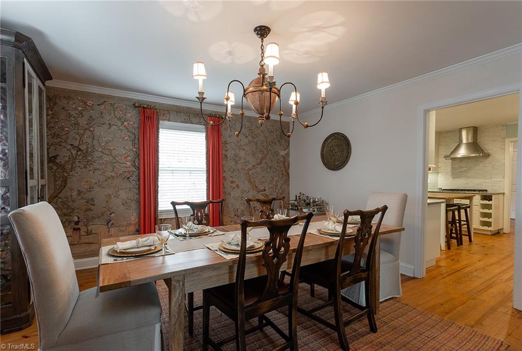 2741 Spring Garden Road Winston-Salem, NC 27106 - Photo 10 of 30 Dining room with custom wallpaper (please note this light fixture has been replaced - see next pic)