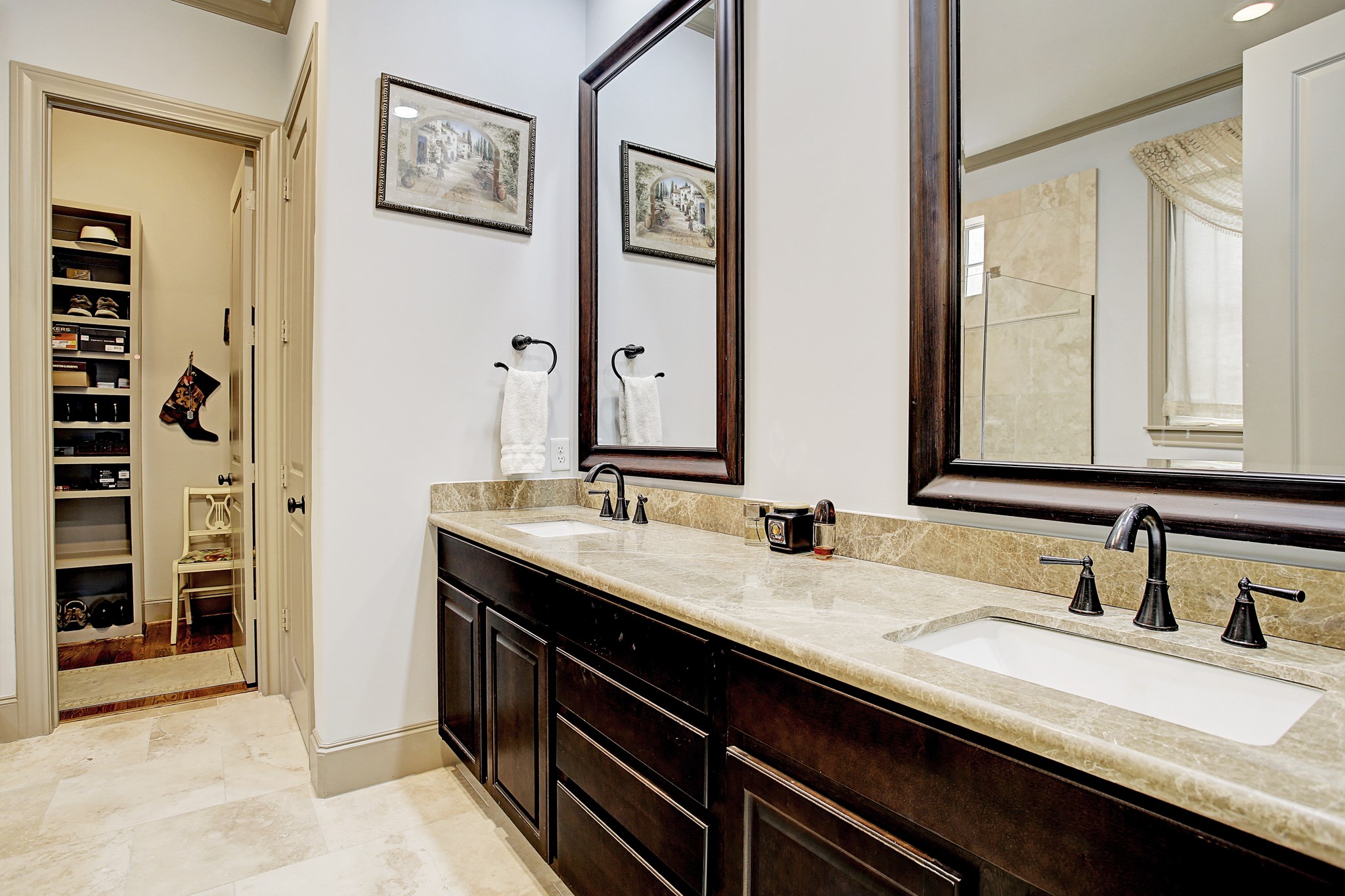 1307 Rosedale Street Houston, TX 77004 - Photo 19 of 32 a bathroom with a granite countertop sink and a mirror