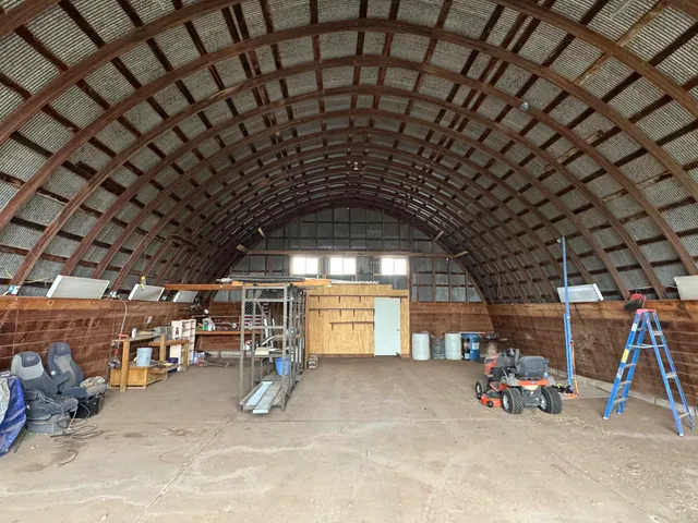 a view of a yard with plants and trees