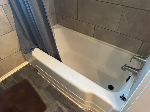 a bathroom with a bathtub