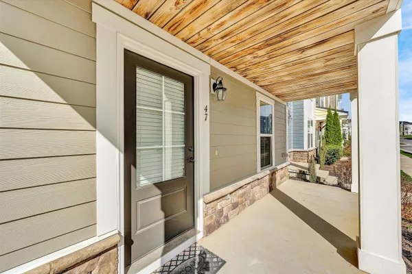 a porch with seating space
