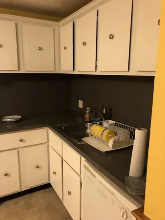 a kitchen with a sink and cabinets