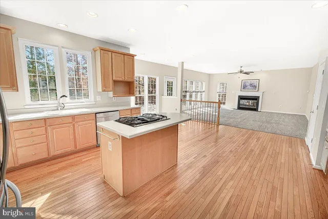 a bathroom with a granite countertop sink and a large mirror