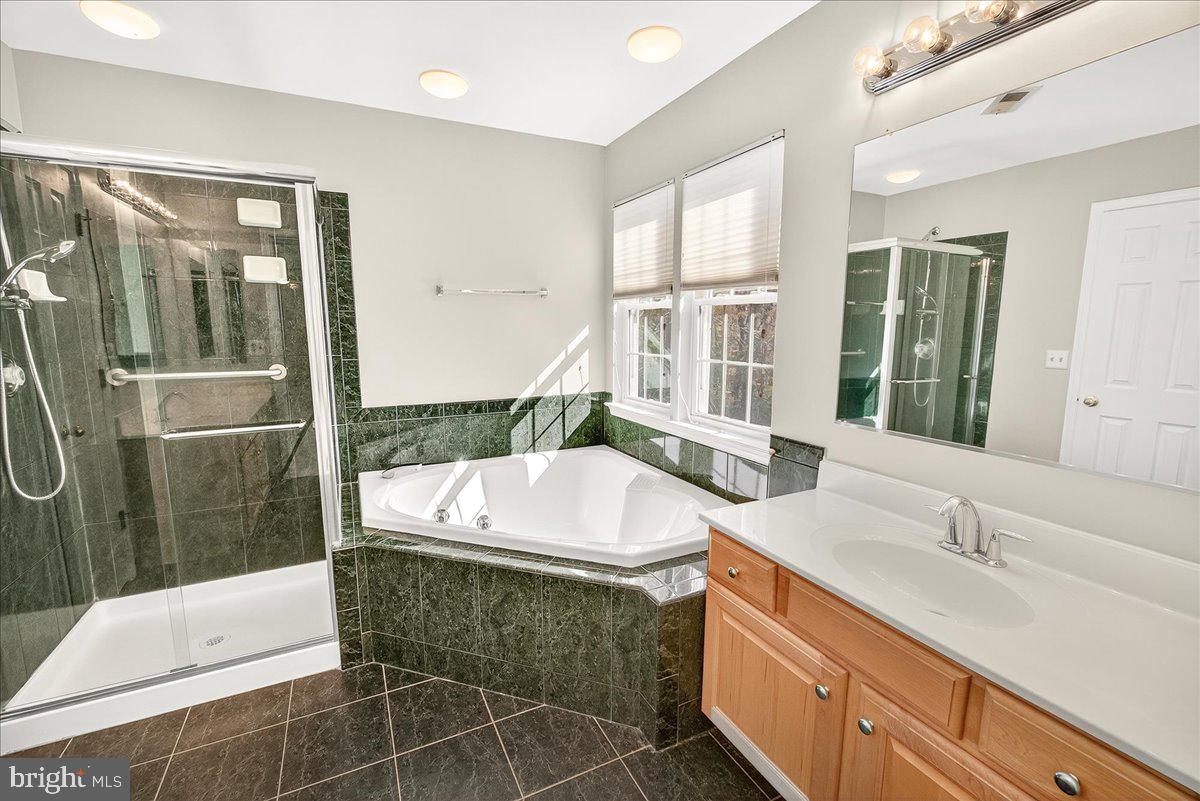 19332 Cissel Manor Drive Poolesville, MD 20837 - Photo 47 of 81 a bathroom with a granite countertop sink and a large mirror