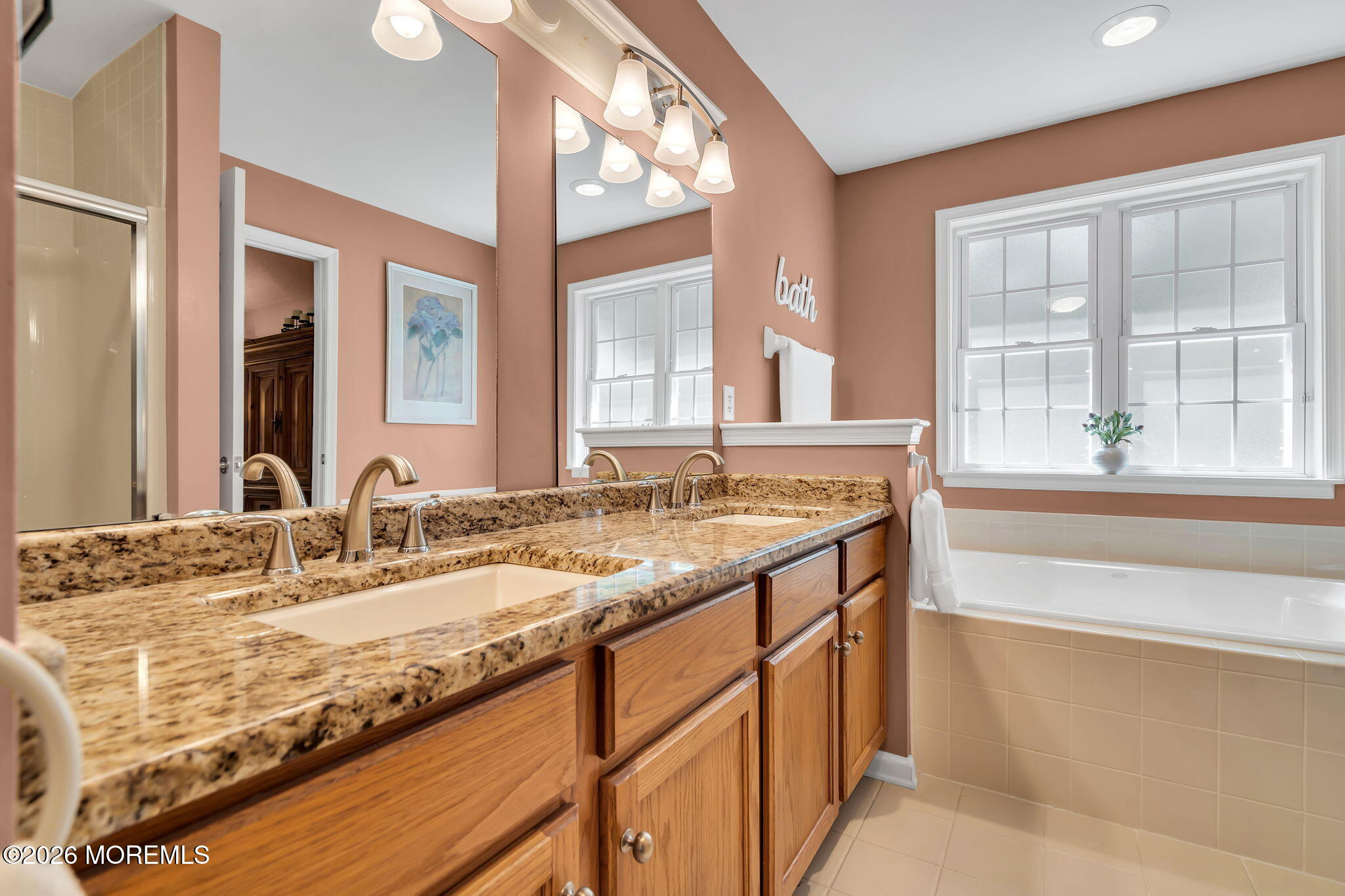 10 Congressional Road Jackson, NJ 08527 - Photo 44 of 72 a bathroom with a granite countertop sink and a large mirror