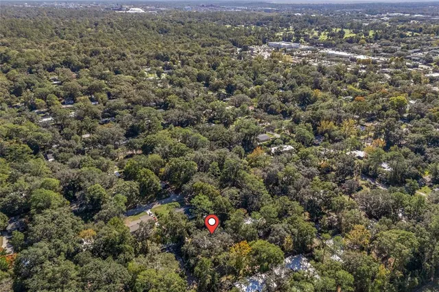 an aerial view of residential house with green space and mountain view