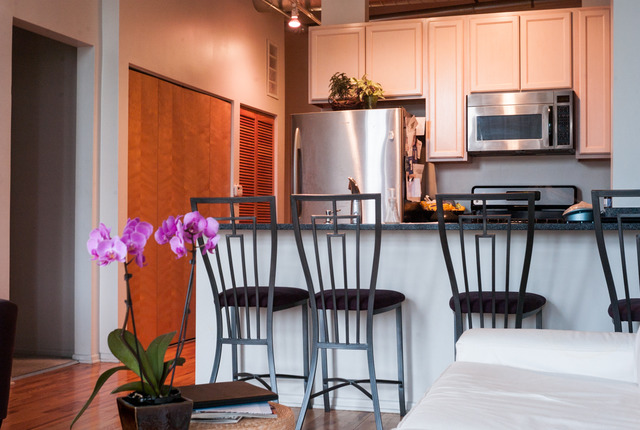 6 South Laflin Street, Unit 308 Chicago, IL 60607 - Photo 12 of 16 a view of living room kitchen and windows