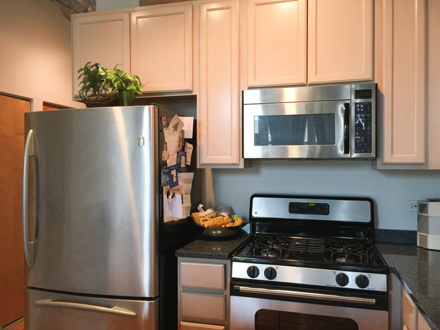 6 South Laflin Street, Unit 308 Chicago, IL 60607 - Photo 4 of 16 a kitchen with stainless steel appliances granite countertop a refrigerator and a stove