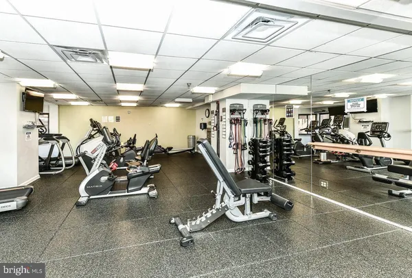 a view of a room with gym equipment