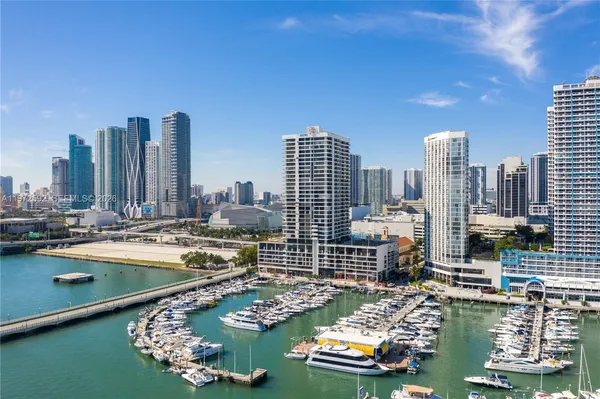 a view of a city with tall buildings