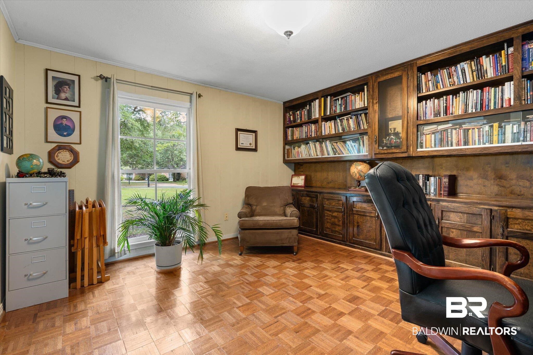 559 East Cumberland Road Mobile, AL 36608 - Photo 18 of 48 Office featuring parquet floors, a textured ceiling, and crown molding