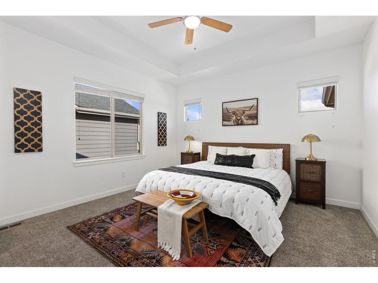 6511 19th Street Greeley, CO 80634 - Photo 9 of 26 Primary Bedroom Boasts Tray Ceiling and Ceiling Fan as Well as Transom Windows