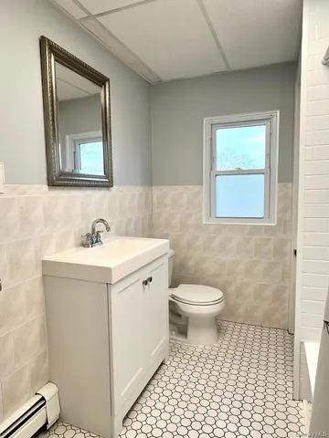 a bathroom with a sink a toilet and mirror