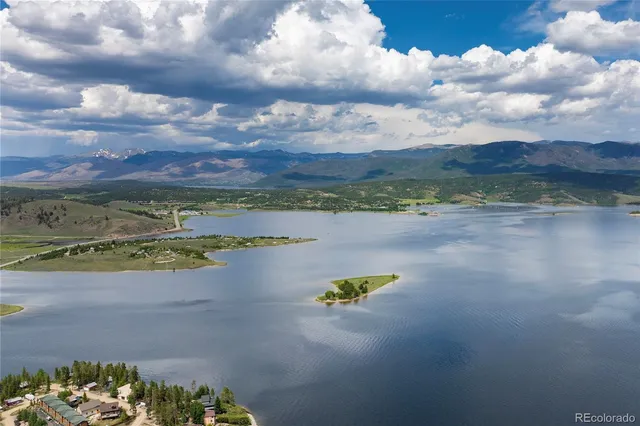 a view of a lake with a mountain