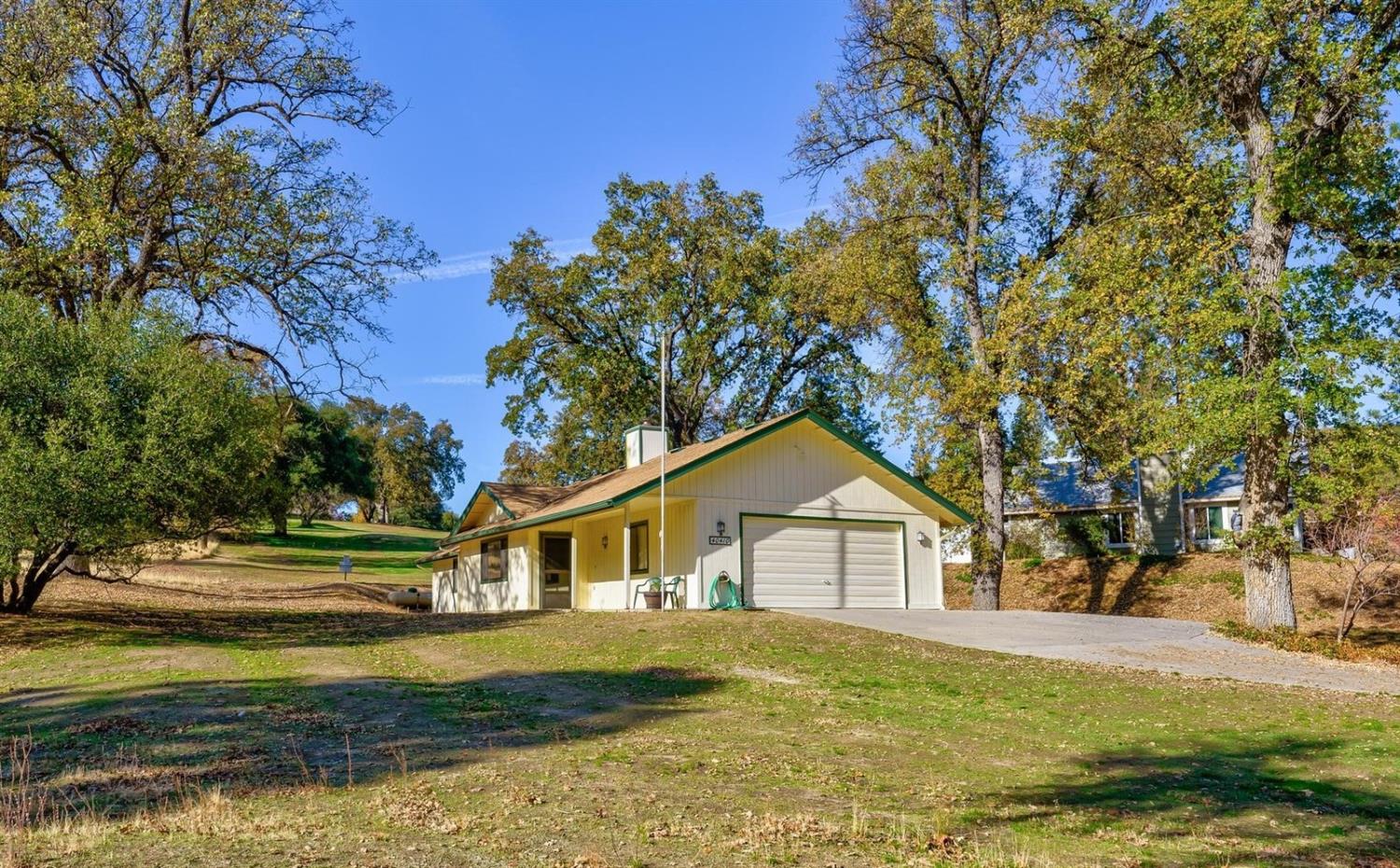 40410 Goldside Drive Oakhurst, CA 93644 - Photo 2 of 24 a front view of a house with a yard and garage