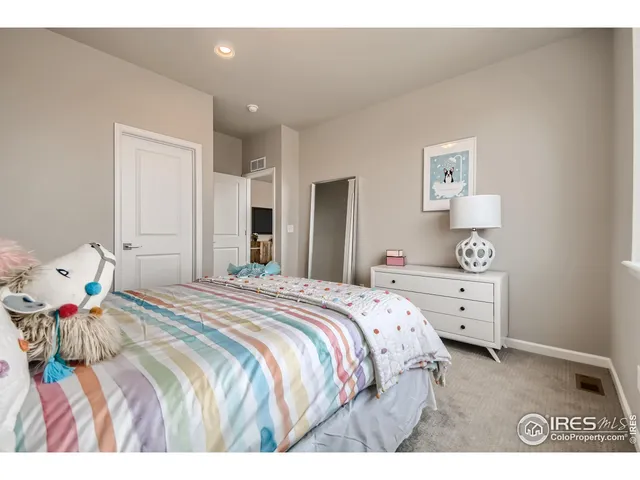 a bedroom with a bed and a cabinets