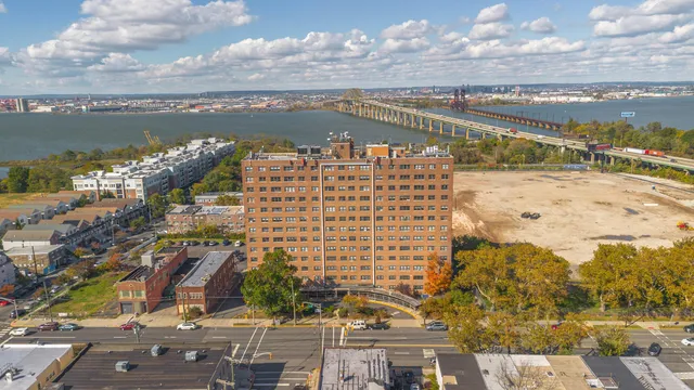 a view of a lake with a city