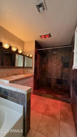 a bathroom with a bathtub