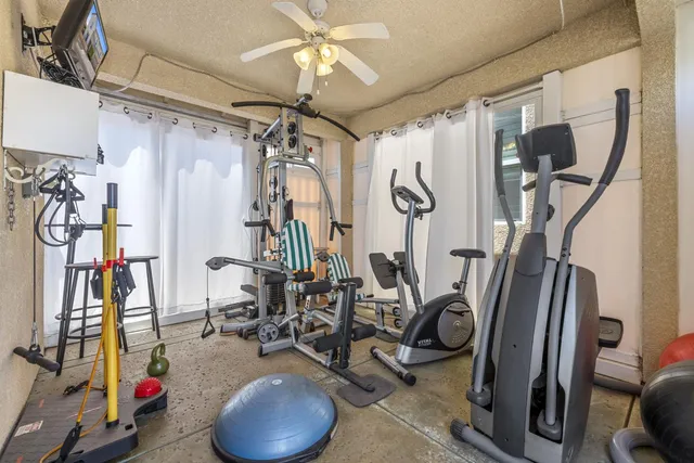 a view of a room with gym equipment