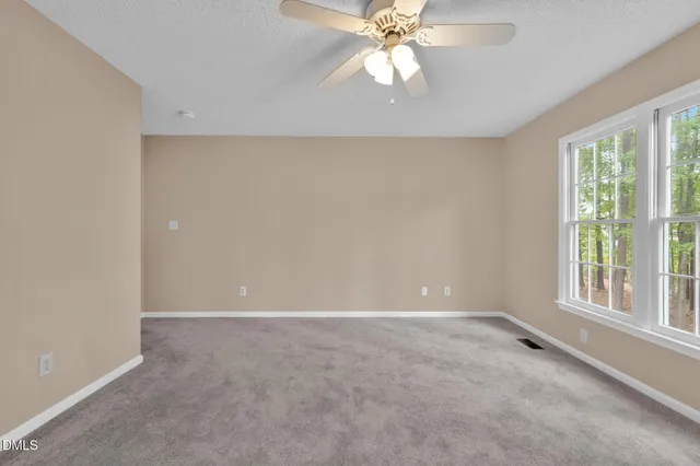 a bedroom with a large bed and a potted plant