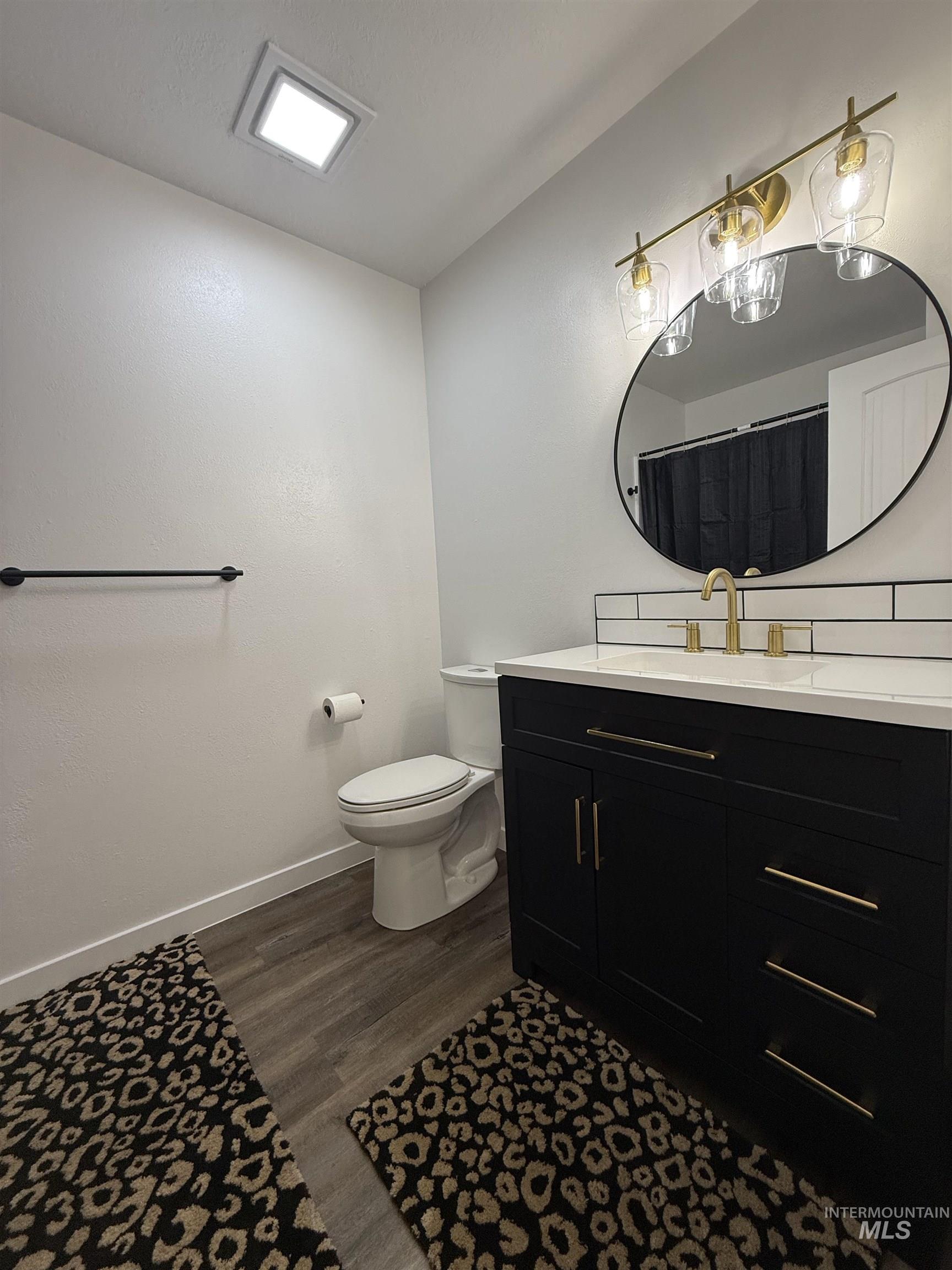 709 Locust Street Kimberly, ID 83341 - Photo 11 of 13 Full bathroom featuring vanity, dark wood-style floors, and a shower with curtain